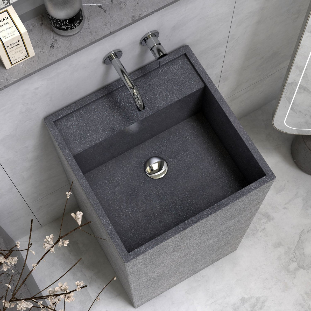 Patala Neroco Granite Pedestal Sink — basin and rim detail showing the original material