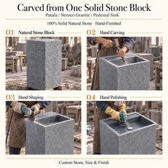 Patala Neroco Granite Pedestal Sink carved from one solid natural stone block with hand carving, shaping and polishing