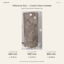 Patali Dorata Marble Pedestal Sink reference overall dimensions in millimeters and inches