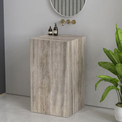 Patava Roman Silver Travertine Pedestal Sink — alternate view showing the full basin and floor-standing base