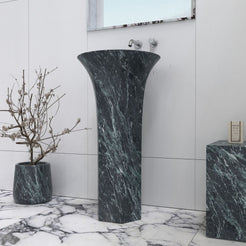 Patia Verderio Marble Pedestal Sink — complete pedestal sink in a bathroom setting