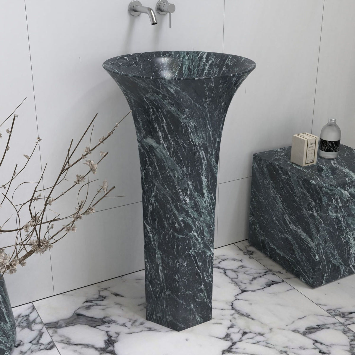 Patia Verderio Marble Pedestal Sink — another room angle of the complete pedestal profile
