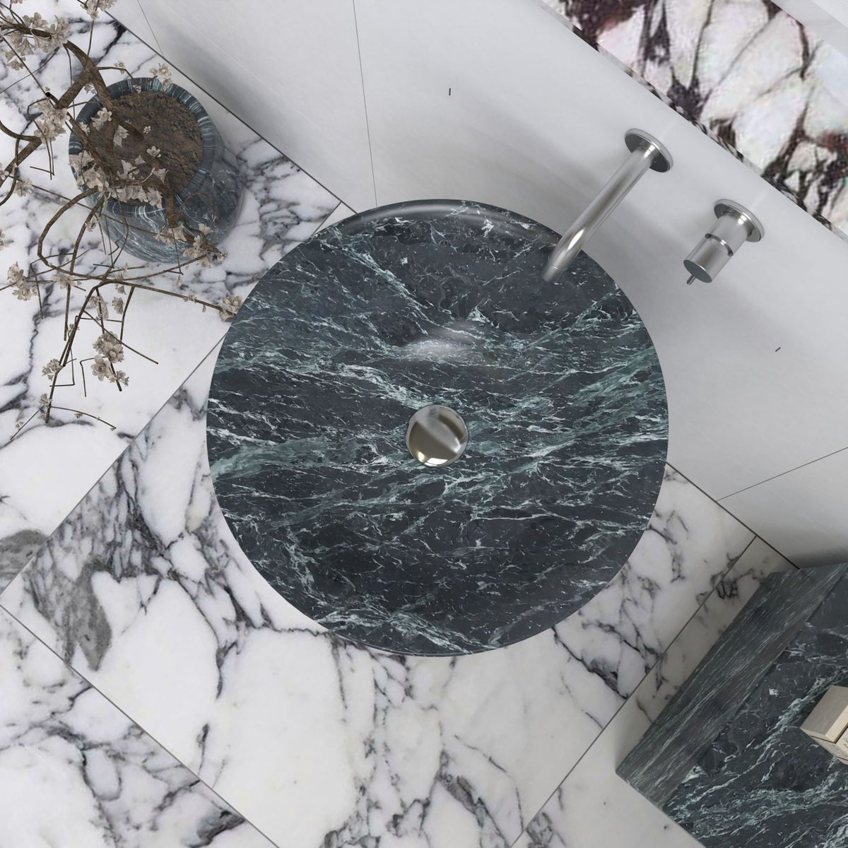Patia Verderio Marble Pedestal Sink — upper wash surface and original stone detail