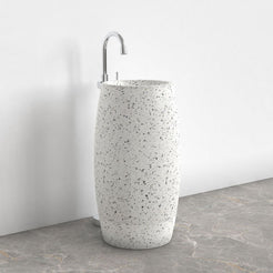 Patra Alba White Terrazzo Pedestal Sink — opposite room angle showing the complete pedestal profile