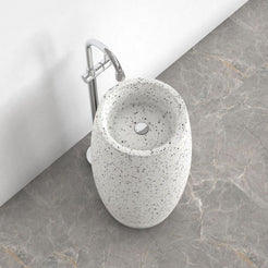 Patra Alba White Terrazzo Pedestal Sink — upper basin view showing the rim and fine aggregate