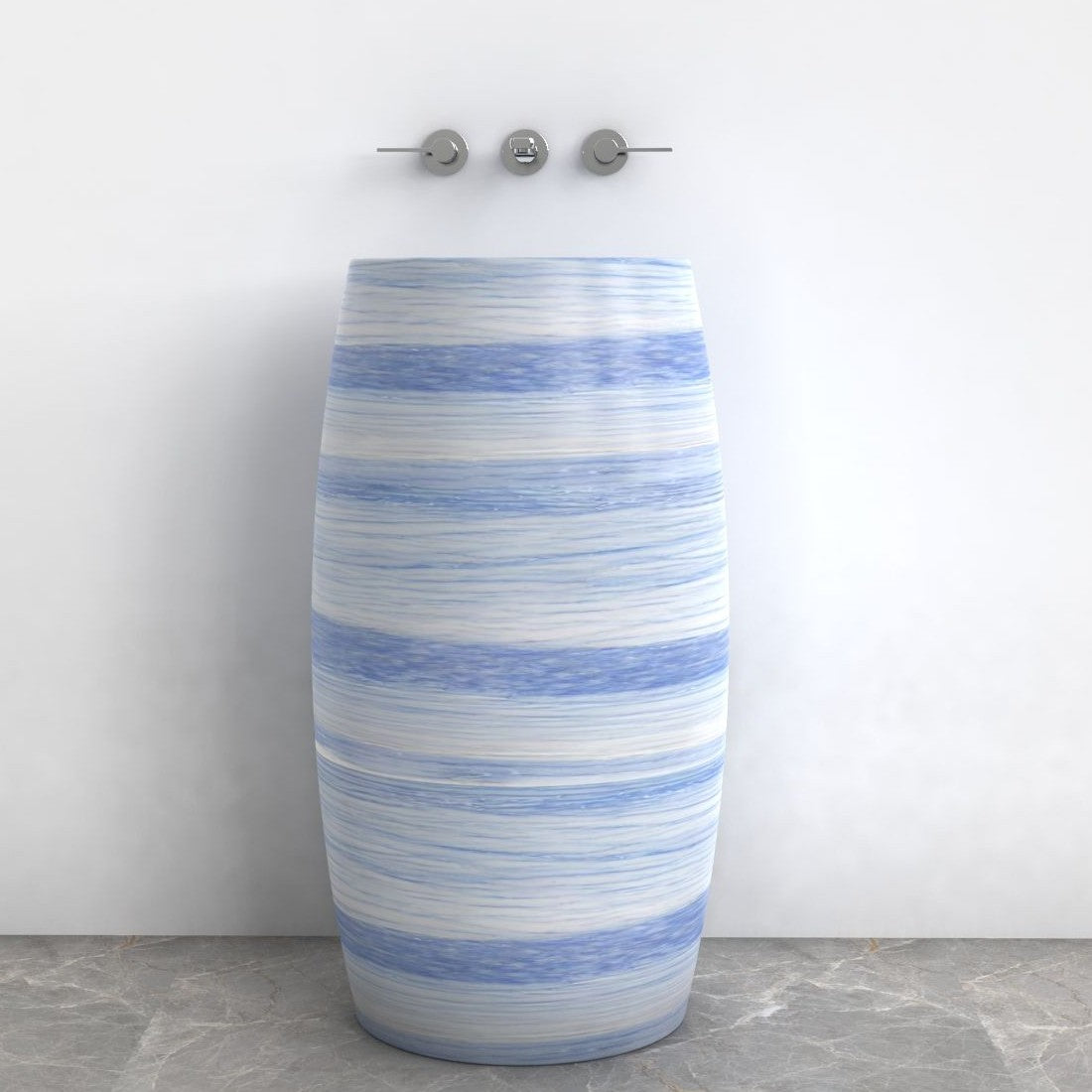 Patra Azura Blue Quartzite Pedestal Sink — front room view showing the complete pedestal profile