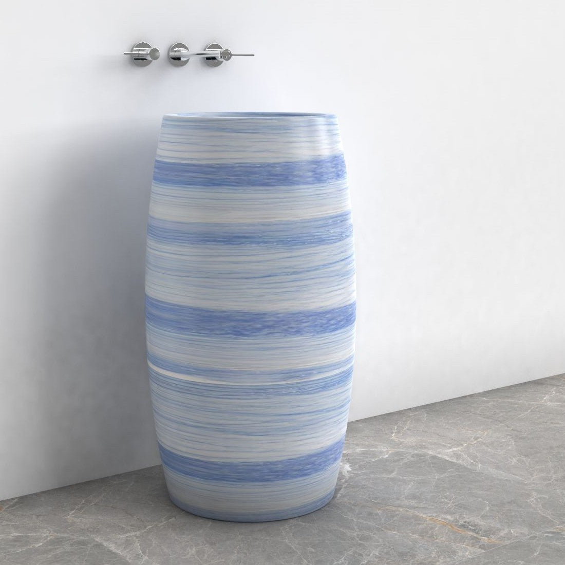 Patra Azura Blue Quartzite Pedestal Sink — alternate bathroom angle showing the full product and side profile