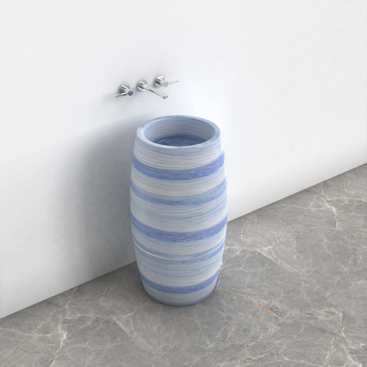 Patra Azura Blue Quartzite Pedestal Sink — upper view showing the basin interior, rim and material
