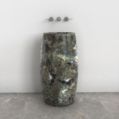 Patra Celestia Blue Quartzite Pedestal Sink — front room view showing the complete pedestal profile