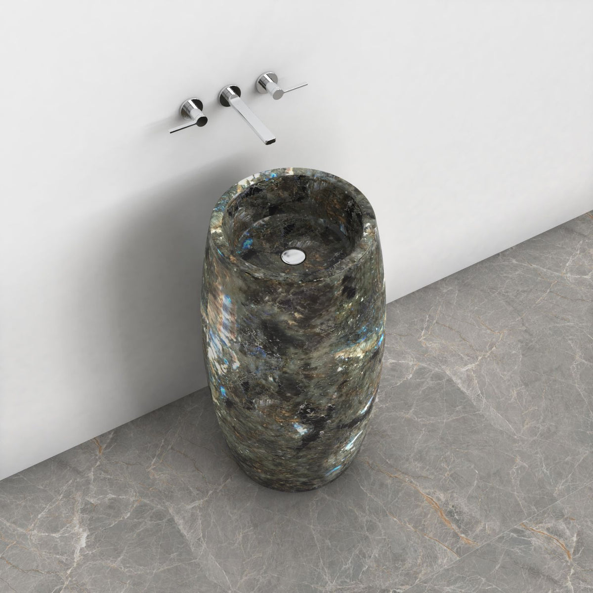 Patra Celestia Blue Quartzite Pedestal Sink — upper view showing the basin interior, rim and material