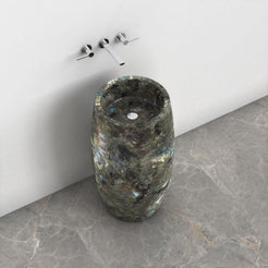 Patra Celestia Blue Quartzite Pedestal Sink — upper view showing the basin interior, rim and material