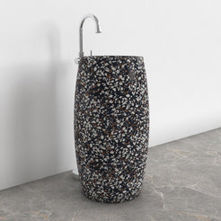Patra Coffee Terrazzo Pedestal Sink — complete floor-standing sink in a bathroom corner