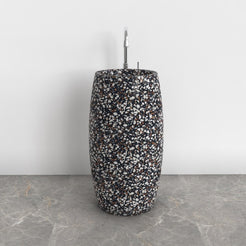 Patra Coffee Terrazzo Pedestal Sink — front room view of the full-height pedestal