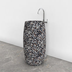 Patra Coffee Terrazzo Pedestal Sink — opposite room angle showing the basin and complete base