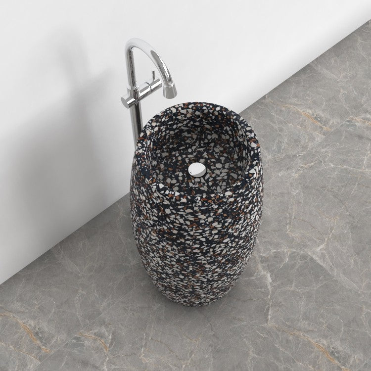 Patra Coffee Terrazzo Pedestal Sink — upper basin view showing the rim, interior and aggregate