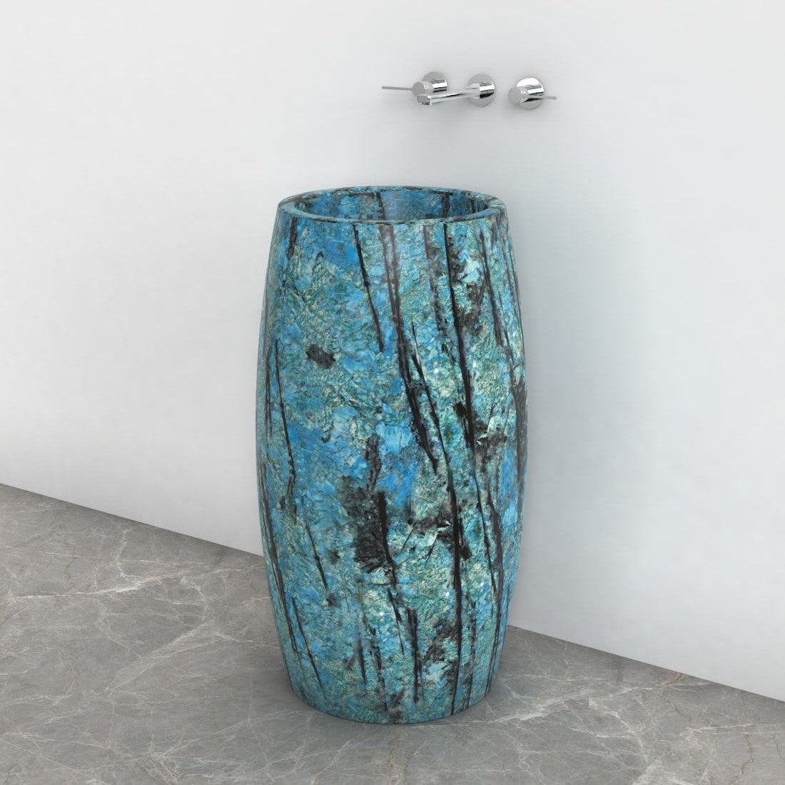 Patra Danube Blue Quartzite Pedestal Sink — alternate bathroom angle showing the full product and side profile
