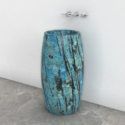 Patra Danube Blue Quartzite Pedestal Sink — alternate bathroom angle showing the full product and side profile