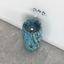 Patra Danube Blue Quartzite Pedestal Sink — upper view showing the basin interior, rim and material