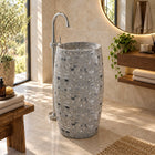 Patra Grey Terrazzo Pedestal Sink — three-quarter full pedestal bathroom lifestyle