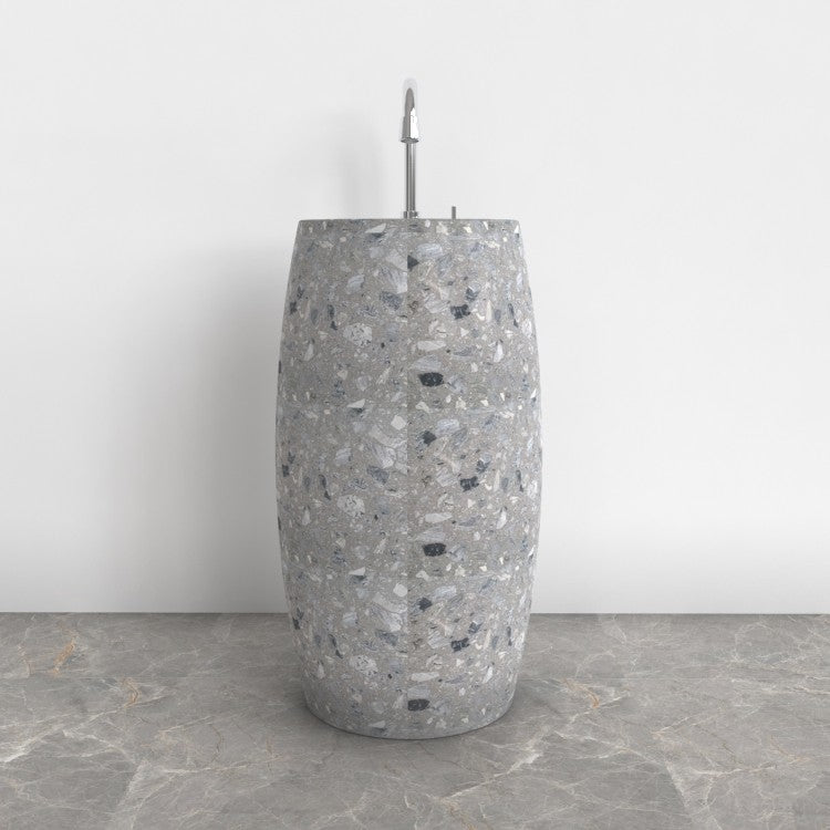 Patra Grey Terrazzo Pedestal Sink — front room view of the full-height pedestal