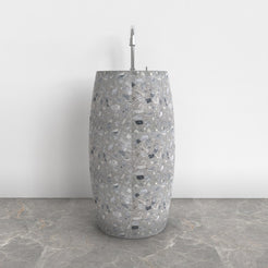 Patra Grey Terrazzo Pedestal Sink — front room view of the full-height pedestal
