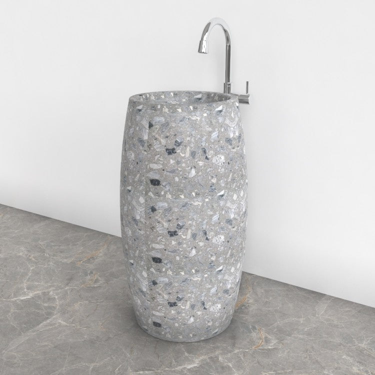 Patra Grey Terrazzo Pedestal Sink — opposite room angle showing the basin and complete base
