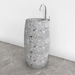 Patra Grey Terrazzo Pedestal Sink — opposite room angle showing the basin and complete base