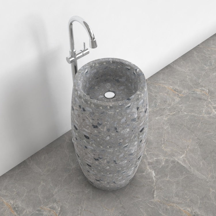 Patra Grey Terrazzo Pedestal Sink — upper basin view showing the rim, interior and aggregate