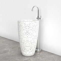Patty Alba White Terrazzo Pedestal Sink — opposite room angle showing the complete pedestal profile