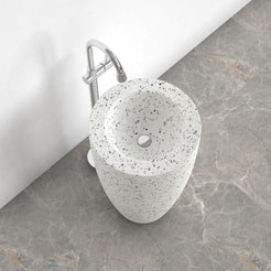 Patty Alba White Terrazzo Pedestal Sink — upper basin view showing the rim and fine aggregate