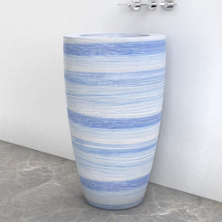 Patty Azura Blue Quartzite Pedestal Sink — complete floor-standing product from basin rim to base in a bathroom setting