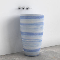 Patty Azura Blue Quartzite Pedestal Sink — front lifestyle view showing full pedestal height and basin profile