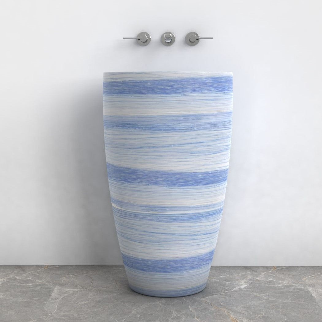 Patty Azura Blue Quartzite Pedestal Sink — alternate bathroom angle showing the complete column and base