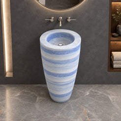 Patty Azura Blue Quartzite Pedestal Sink — charcoal bathroom, frontal basin interior view