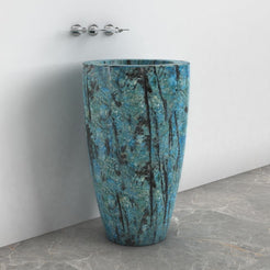 Patty Danube Blue Quartzite Pedestal Sink — alternate bathroom angle showing the complete column and base