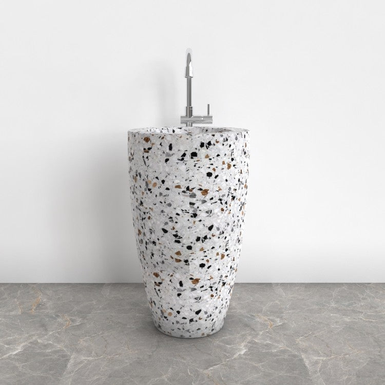 Patty Sky Terrazzo Pedestal Sink — front room view of the full-height pedestal