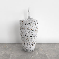 Patty Sky Terrazzo Pedestal Sink — front room view of the full-height pedestal