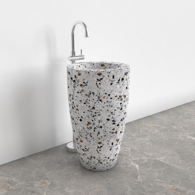 Patty Sky Terrazzo Pedestal Sink — opposite room angle showing the basin and complete base