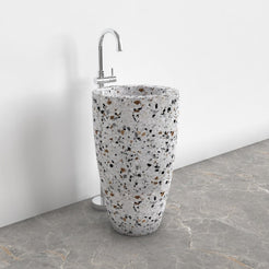 Patty Sky Terrazzo Pedestal Sink — opposite room angle showing the basin and complete base