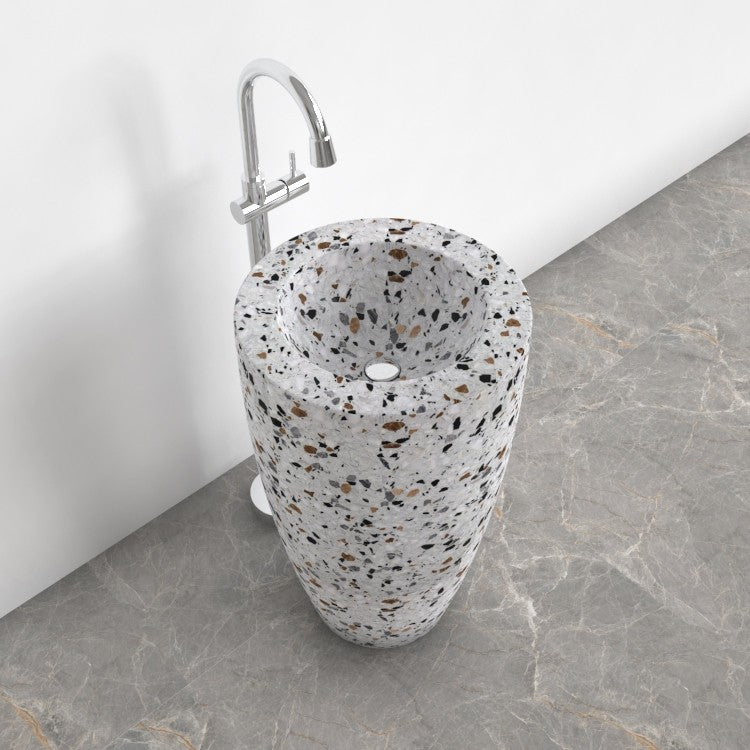 Patty Sky Terrazzo Pedestal Sink — upper basin view showing the rim, interior and aggregate