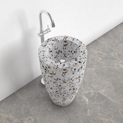 Patty Sky Terrazzo Pedestal Sink — upper basin view showing the rim, interior and aggregate