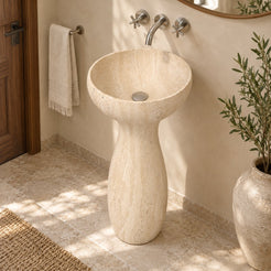 Pava Travertino Romano Pedestal Sink — high opposite-side complete pedestal bathroom