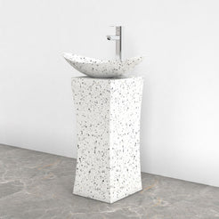Payal Alba White Terrazzo Pedestal Sink — alternate room angle showing the complete product profile