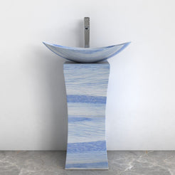Payal Azura Blue Quartzite Pedestal Sink — front bathroom view showing the full basin and pedestal