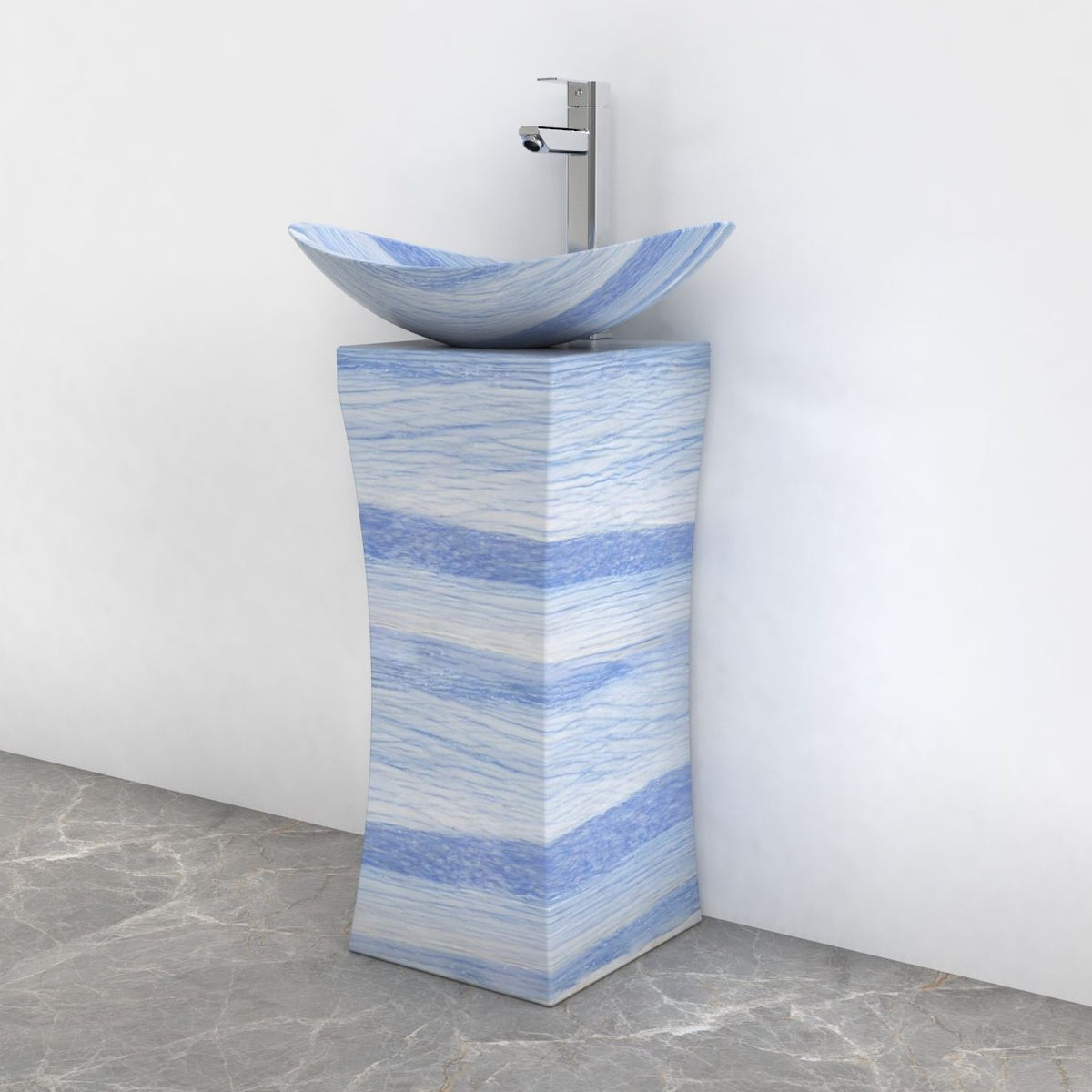 Payal Azura Blue Quartzite Pedestal Sink — alternate room angle showing the complete profile