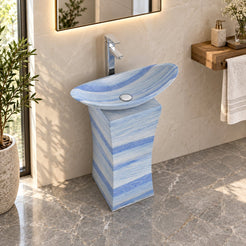 Payal Azura Blue Quartzite Pedestal Sink — elevated full pedestal bathroom lifestyle