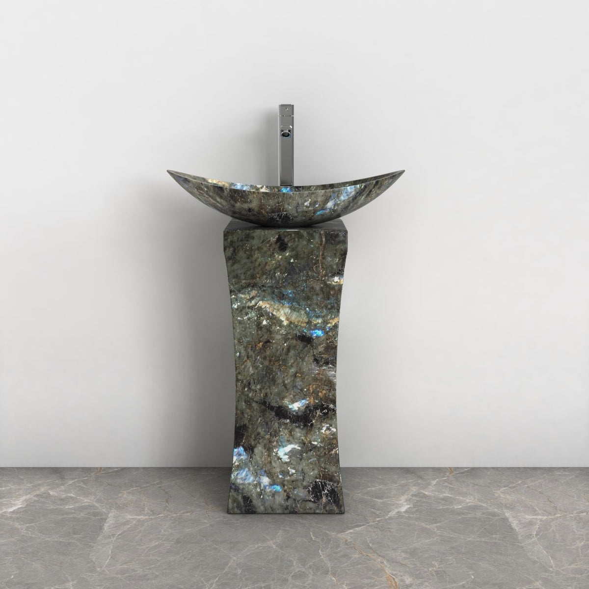 Payal Celestia Blue Quartzite Pedestal Sink — front room view showing the complete pedestal profile