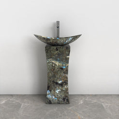 Payal Celestia Blue Quartzite Pedestal Sink — front room view showing the complete pedestal profile