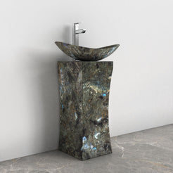 Payal Celestia Blue Quartzite Pedestal Sink — alternate bathroom angle showing the full product and side profile