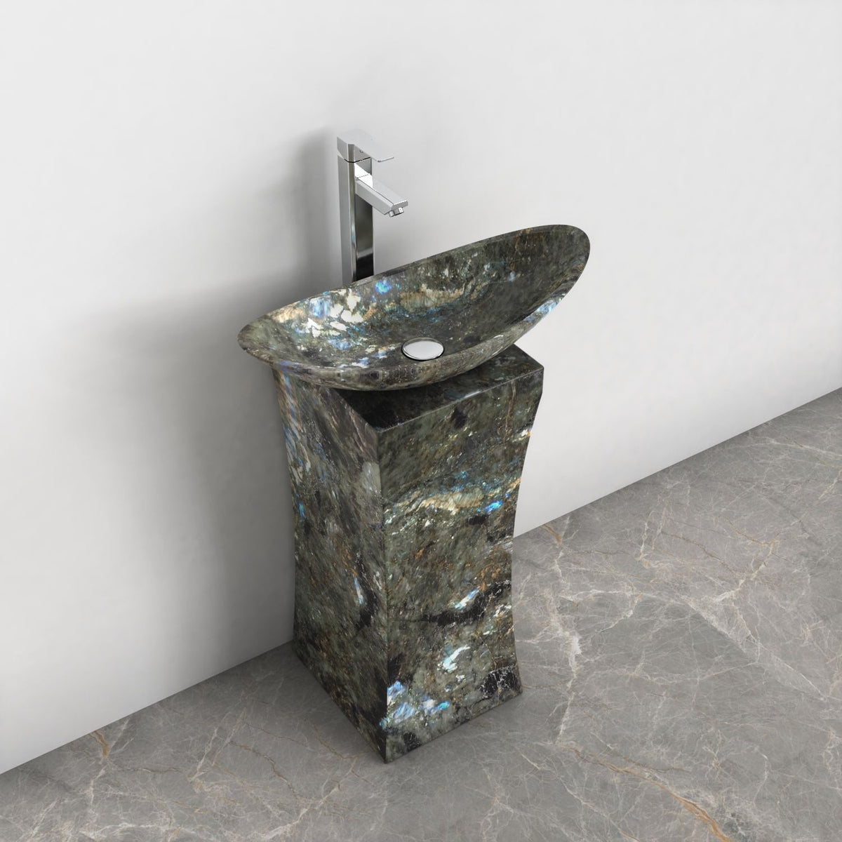 Payal Celestia Blue Quartzite Pedestal Sink — upper view showing the basin interior, rim and material
